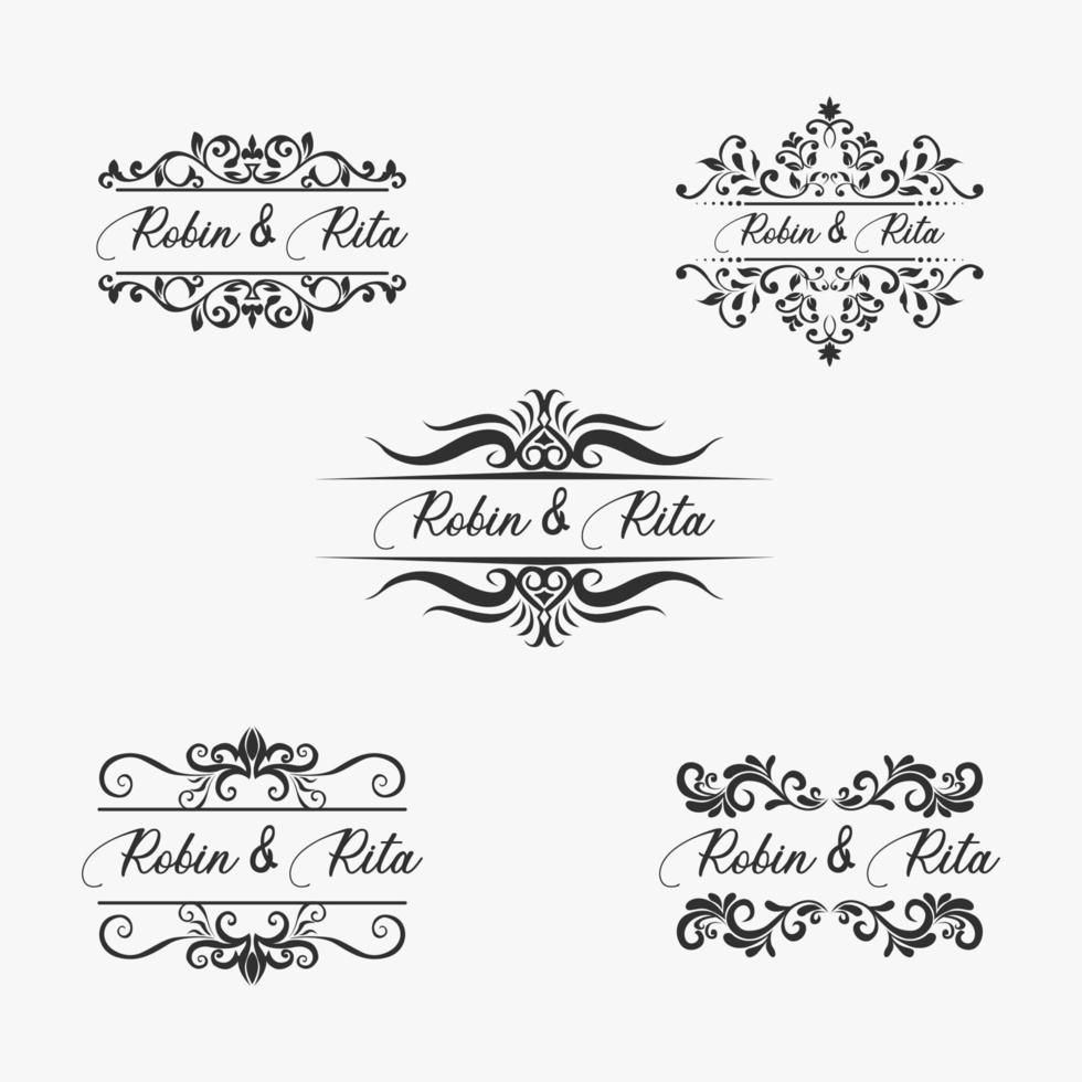 conjunto de borde de nombre de invitación de boda vector