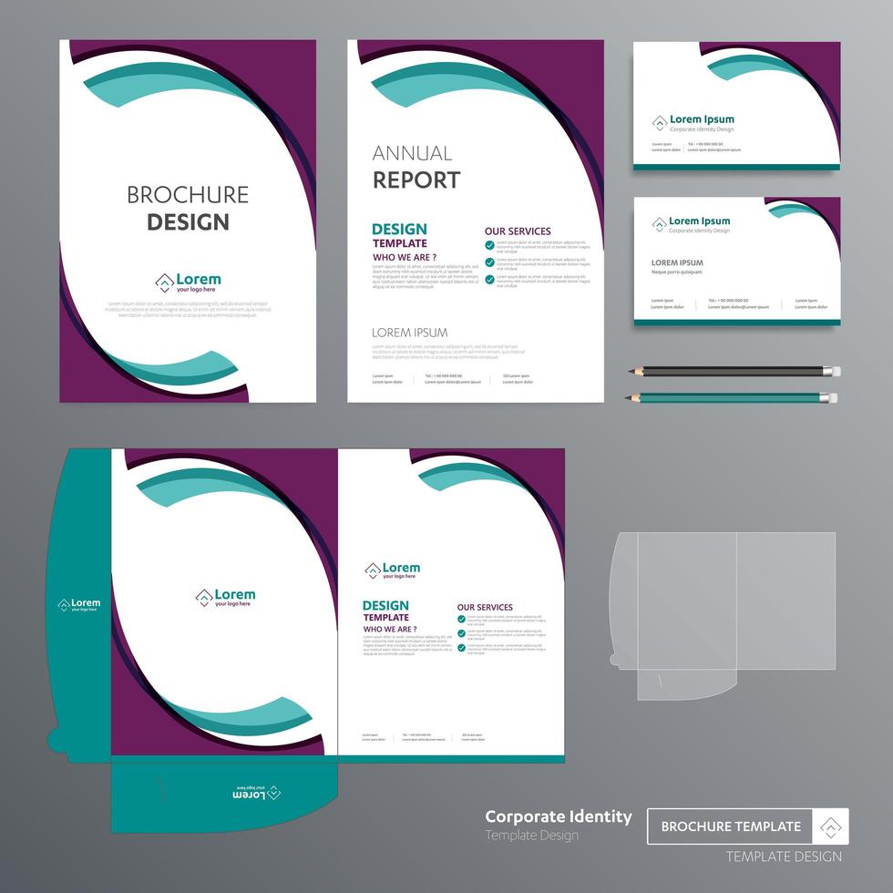 Purple and Green Curved Business Template Set vector