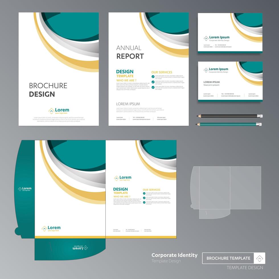 conjunto de plantillas de negocios de diseño de curva verde y amarillo vector