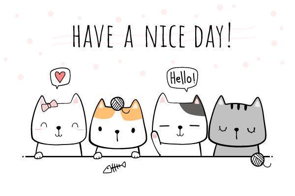 Cat Friends Greeting Cartoon Doodle vector