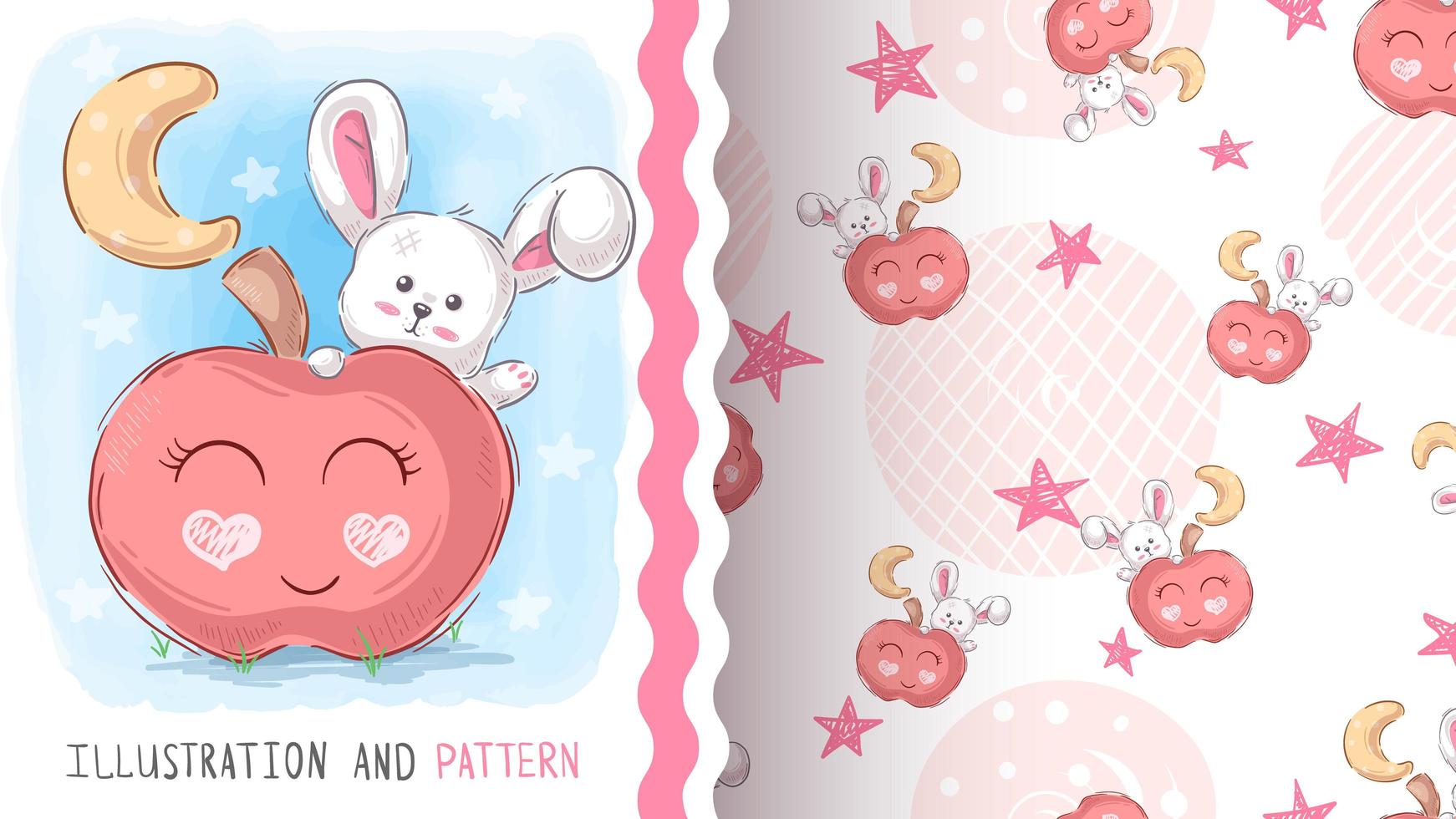 Rabbit with Apple Pattern vector