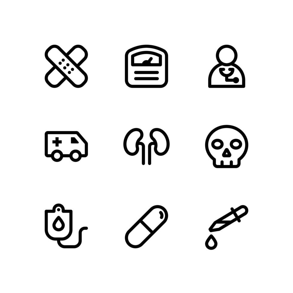 Medical Line Icons with Scale, Doctor and More vector