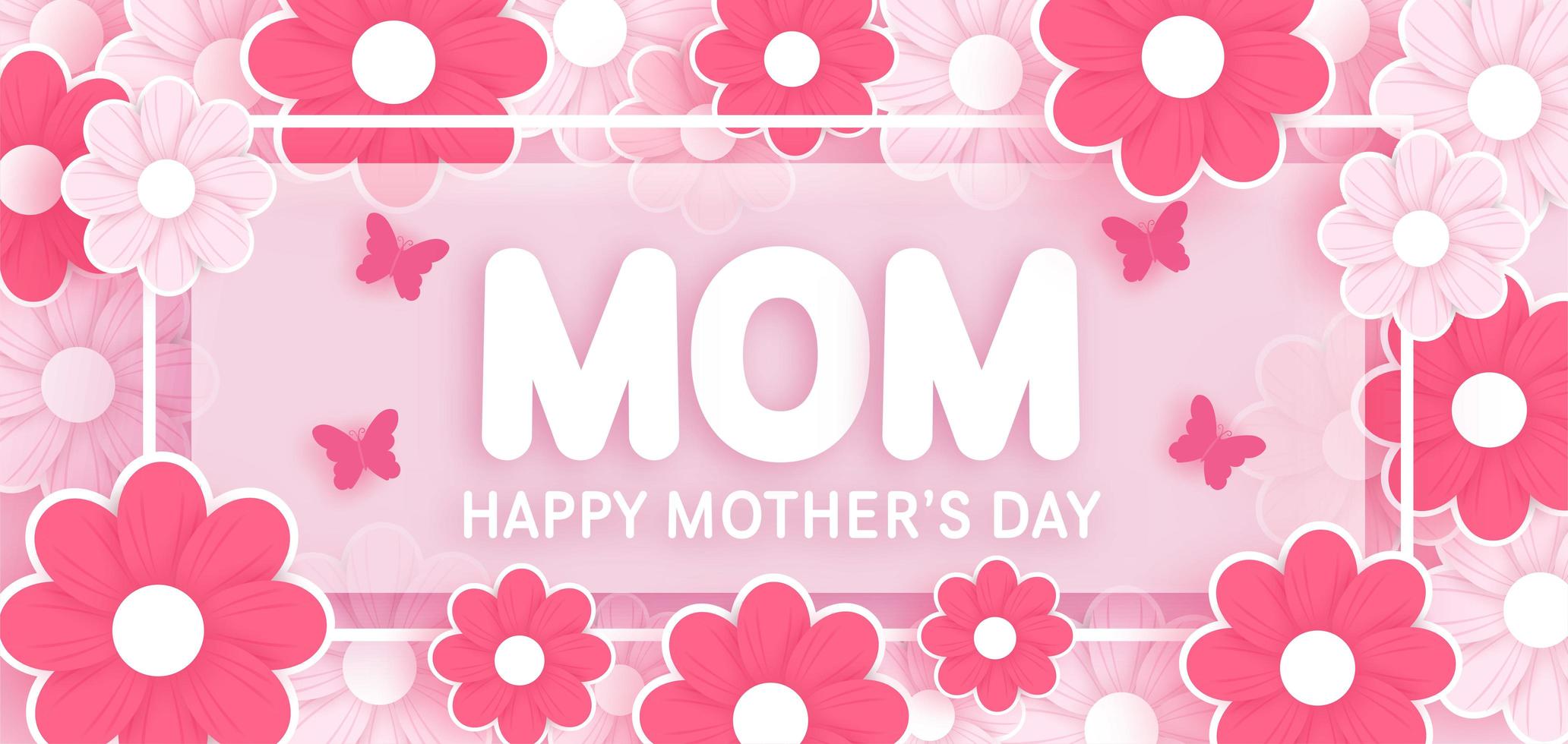 Mothers's day Banner with Flowers in Paper Cut Style vector