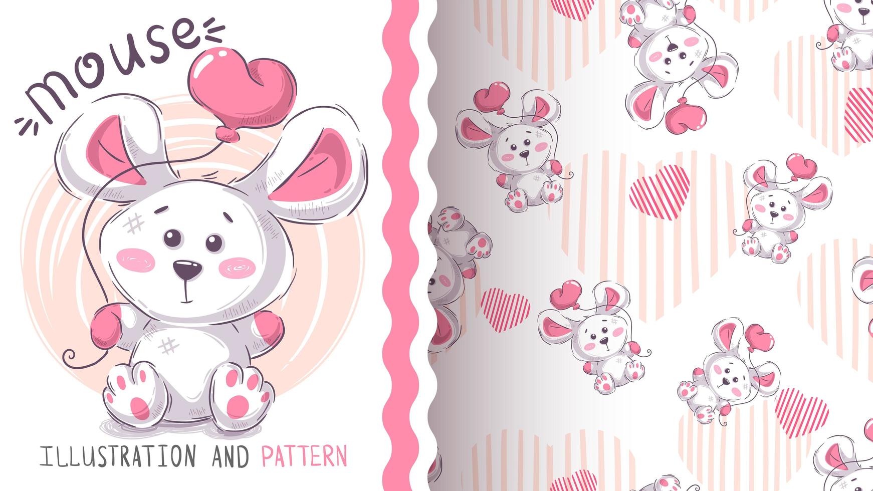 White mouse with heart balloon  vector