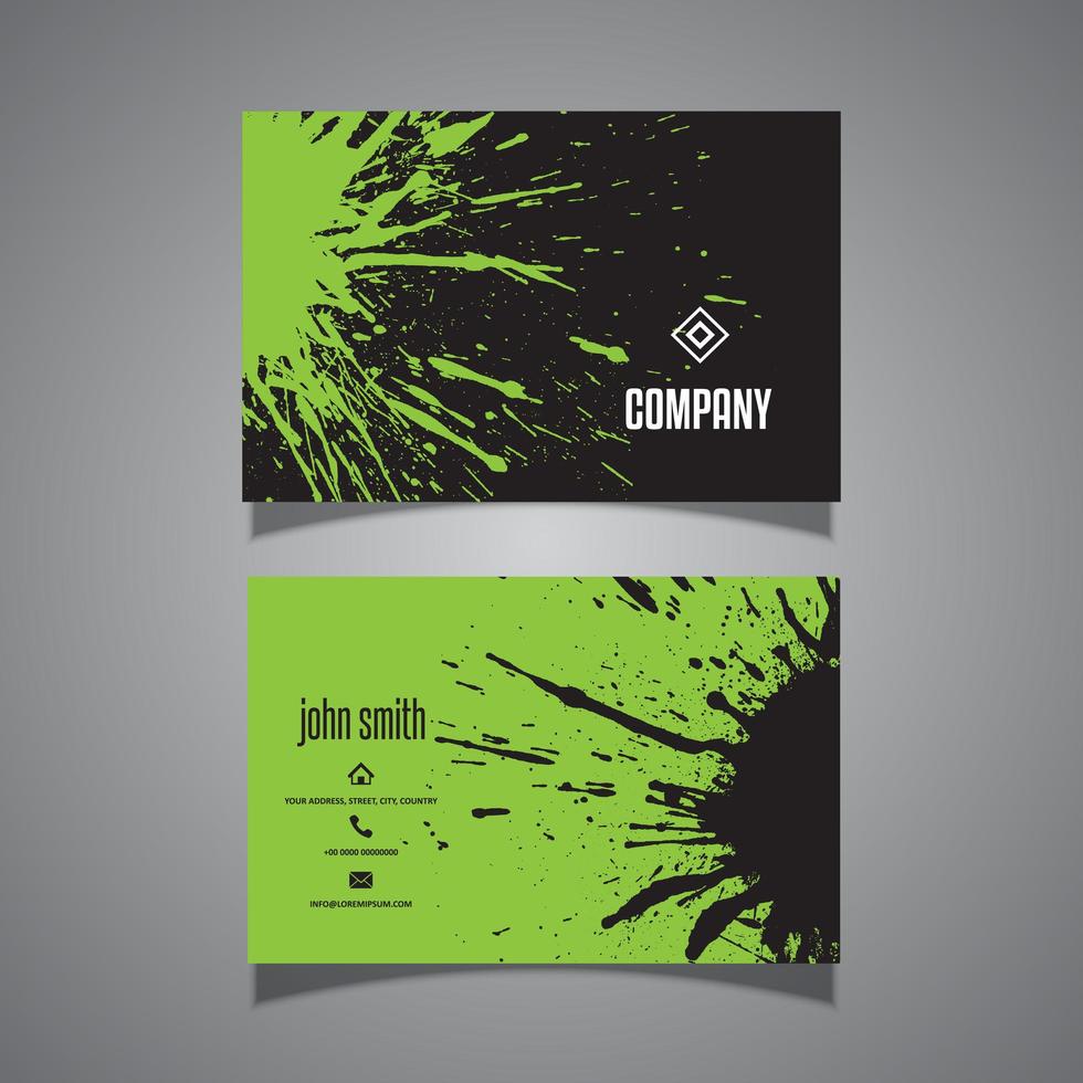 Green and Black Grunge Splatter Business Card vector