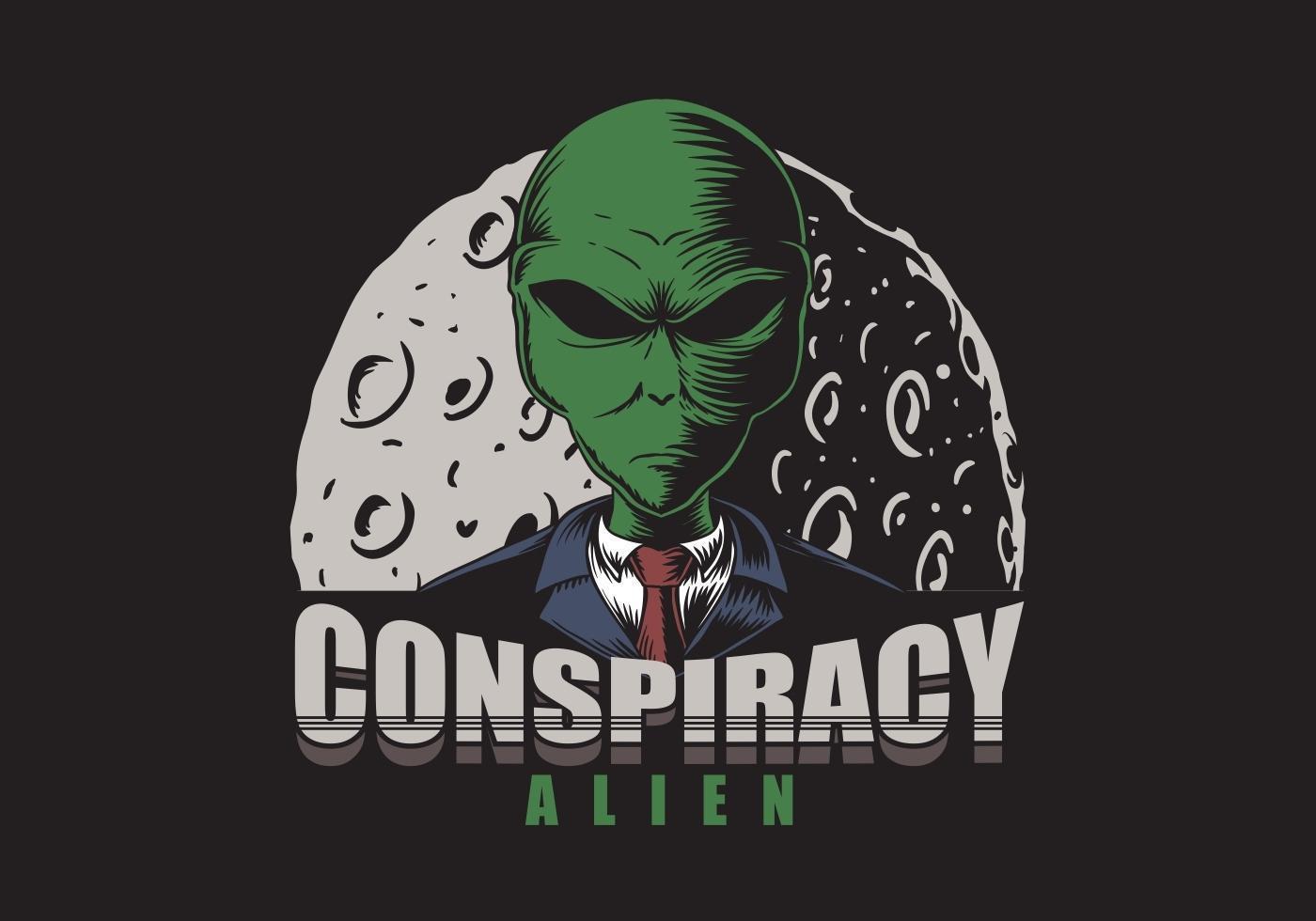 Conspiracy Alien in Front of Moon Illustration vector