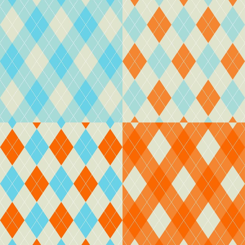 conjunto de patrones de argyle transparente naranja y azul vector