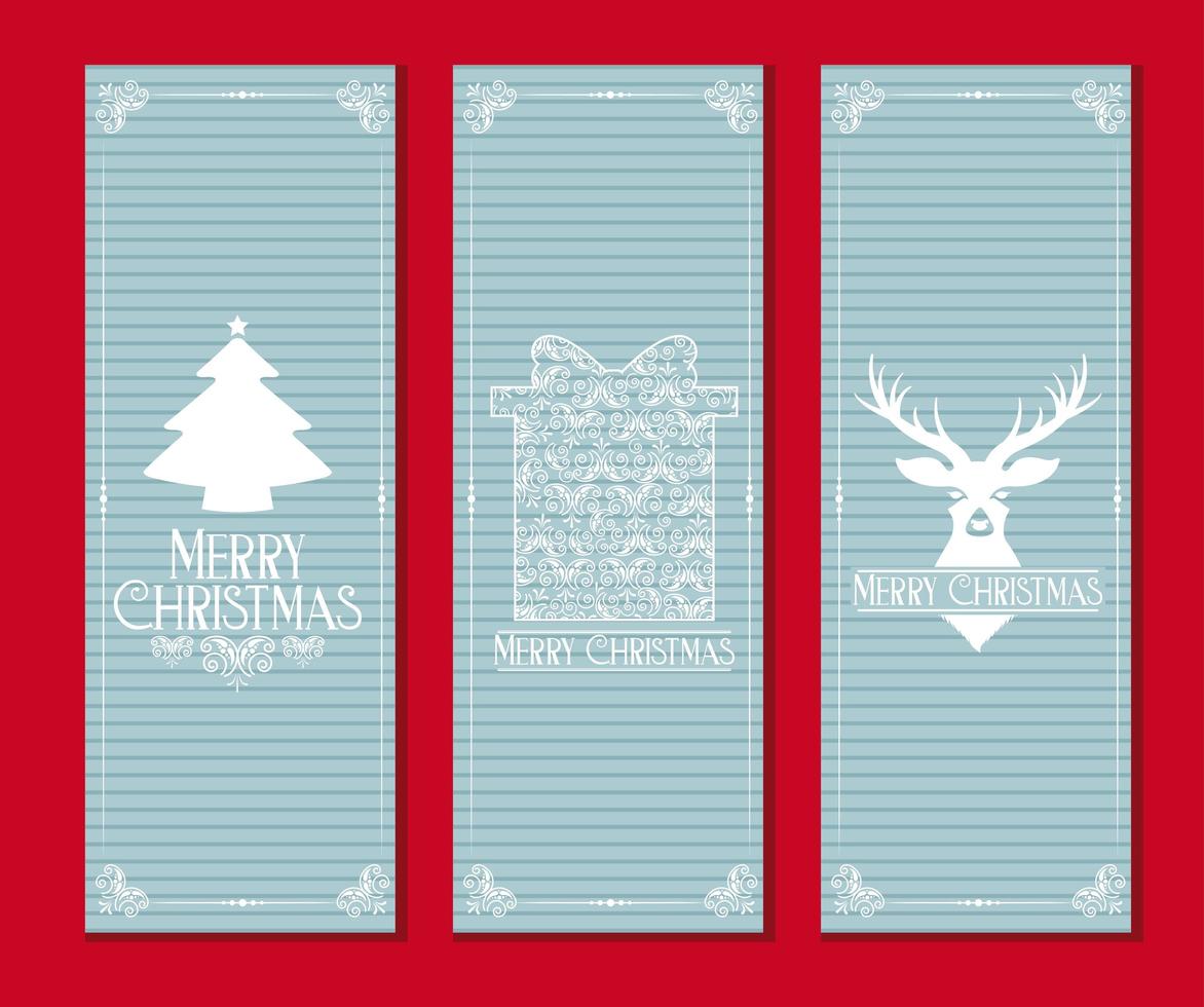Light Blue Merry Christmas Card Set vector
