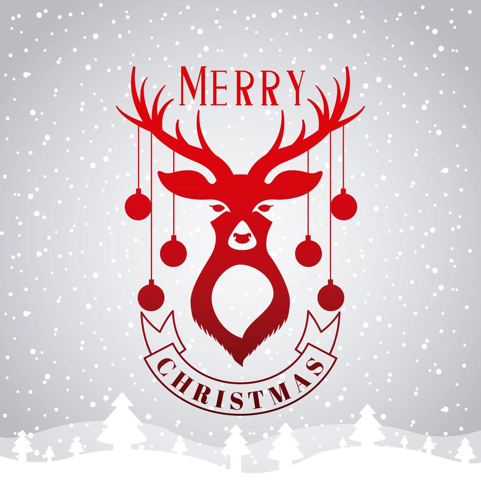 Merry Christmas Card with Deer and Ornaments vector