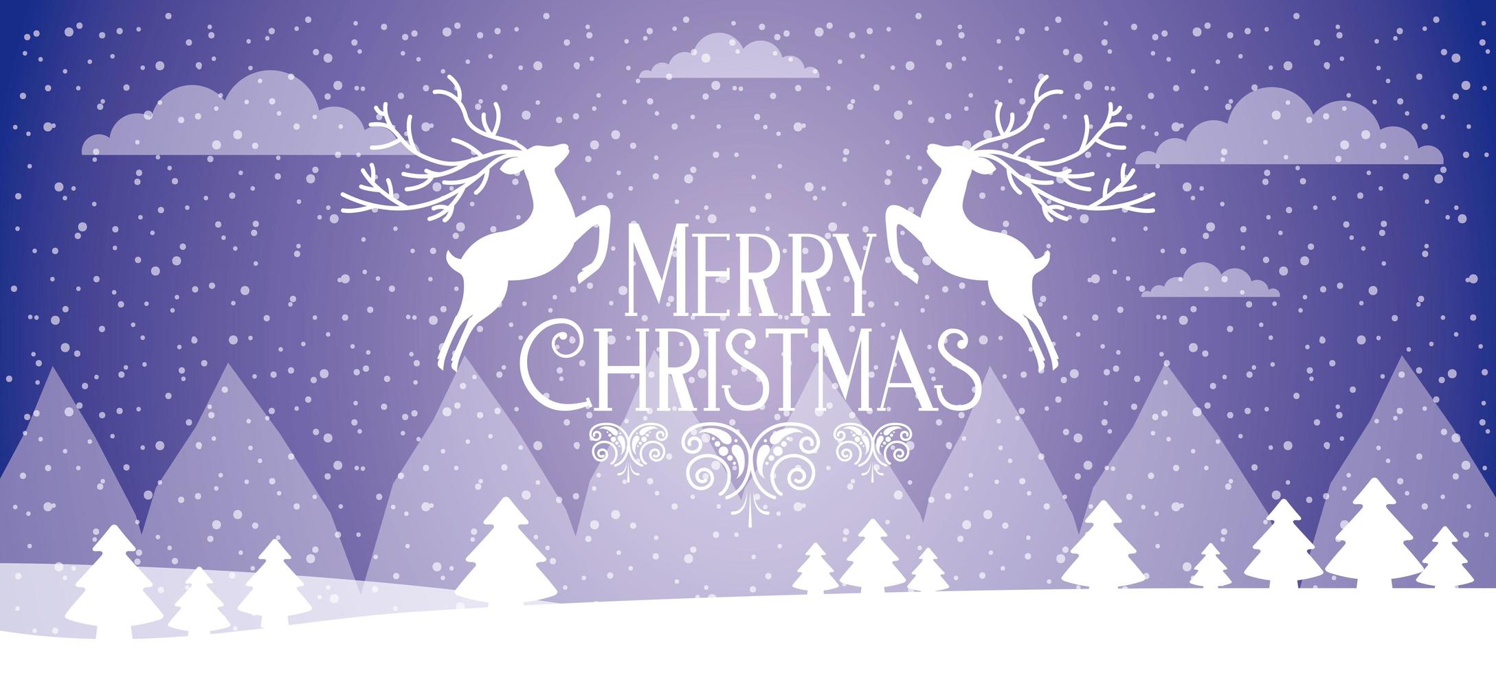 Merry Christmas Banner with Two White Deer Leaping vector