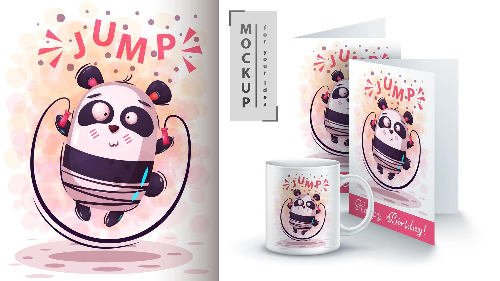 Cute Sport Panda Jumping Rope  vector
