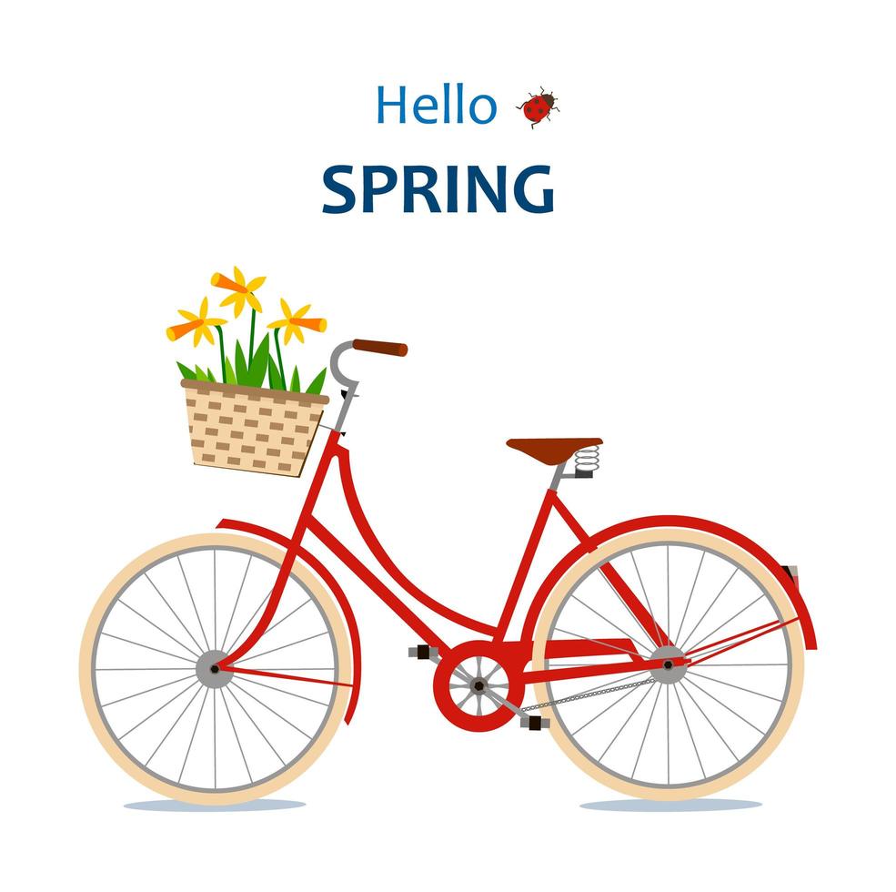 Hello Spring Card with Bicycle vector