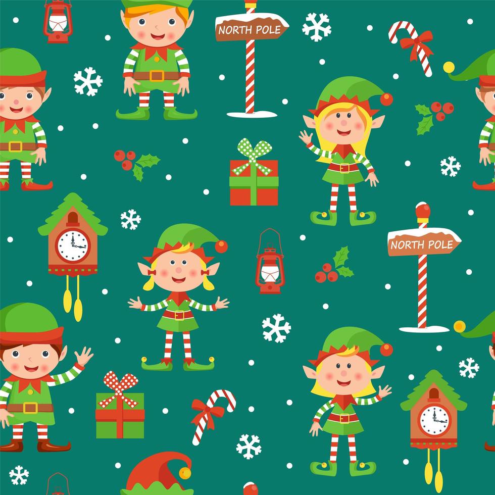 Christmas Seamless Pattern with Elves vector