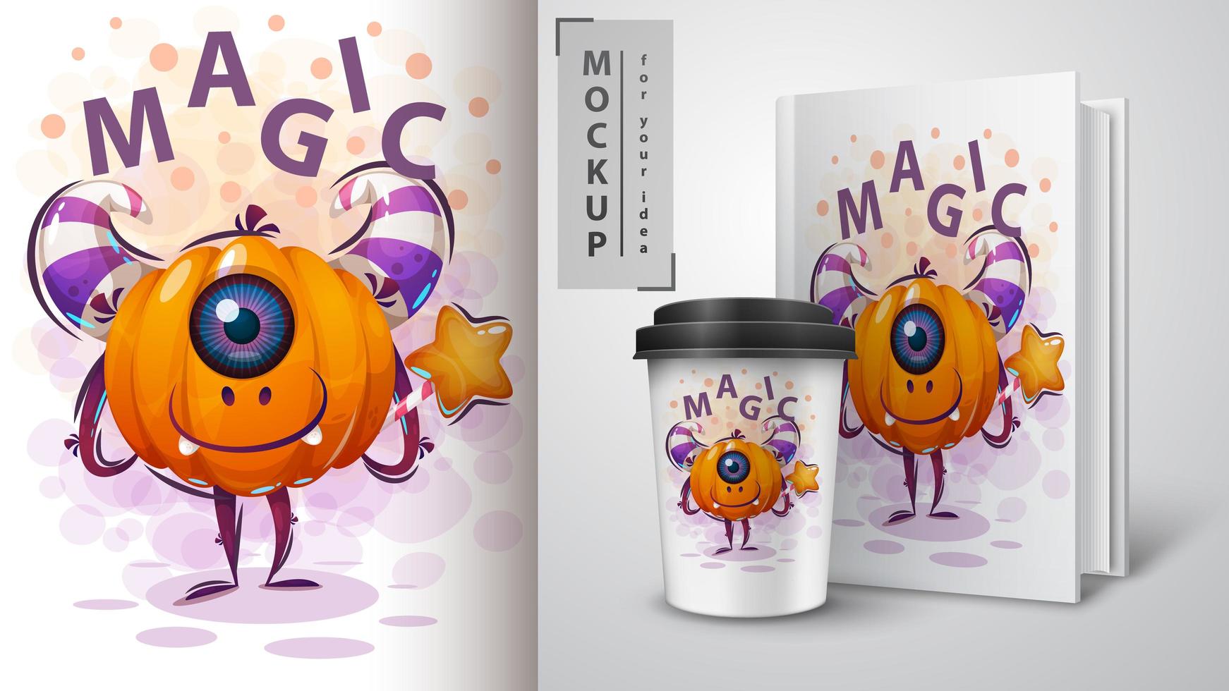 Cartoon Halloween Pumpkin Magic Poster vector