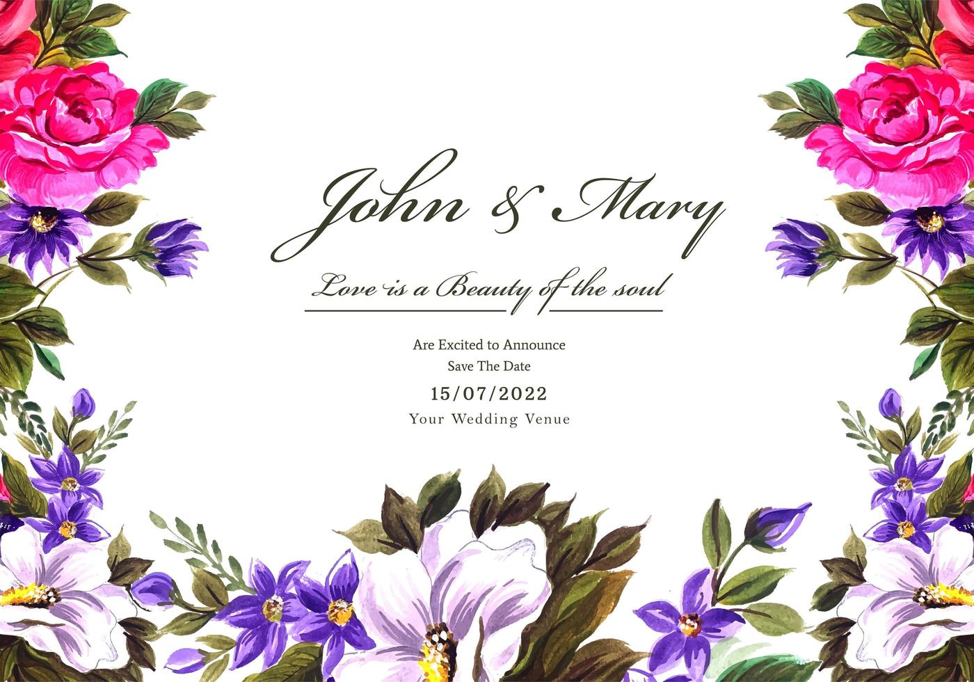 Wedding decorative flowers frame card vector