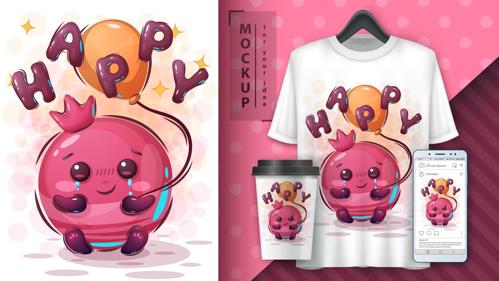Cute Pomegranate Happy Poster Design  vector