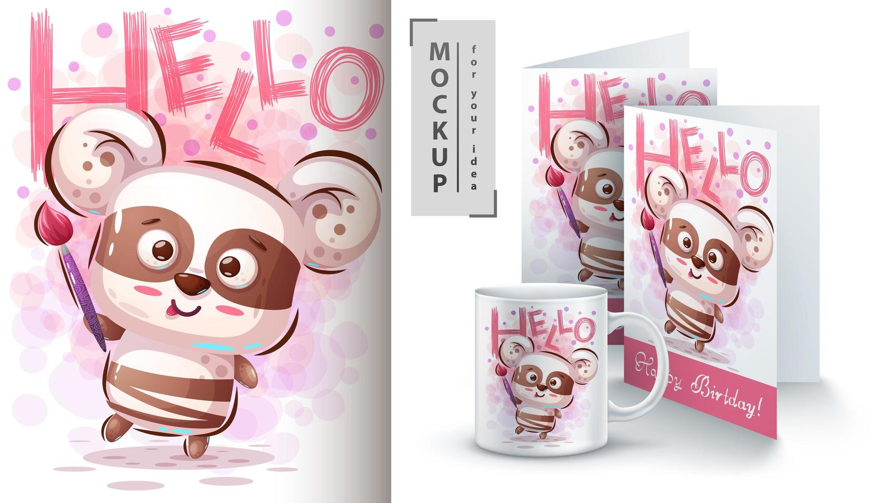 Cute Artist Panda Hello Design vector