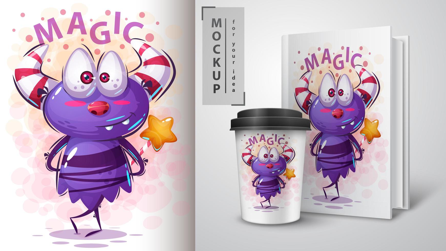 Magic Purple Cartoon Monster Design vector