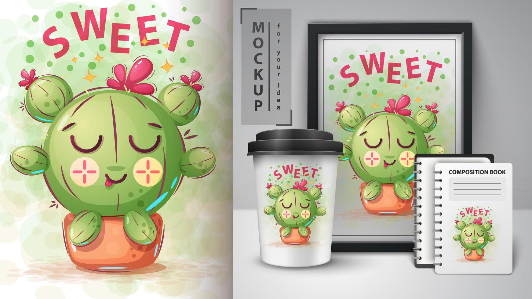 diseño de cactus dulce princesa de dibujos animados vector