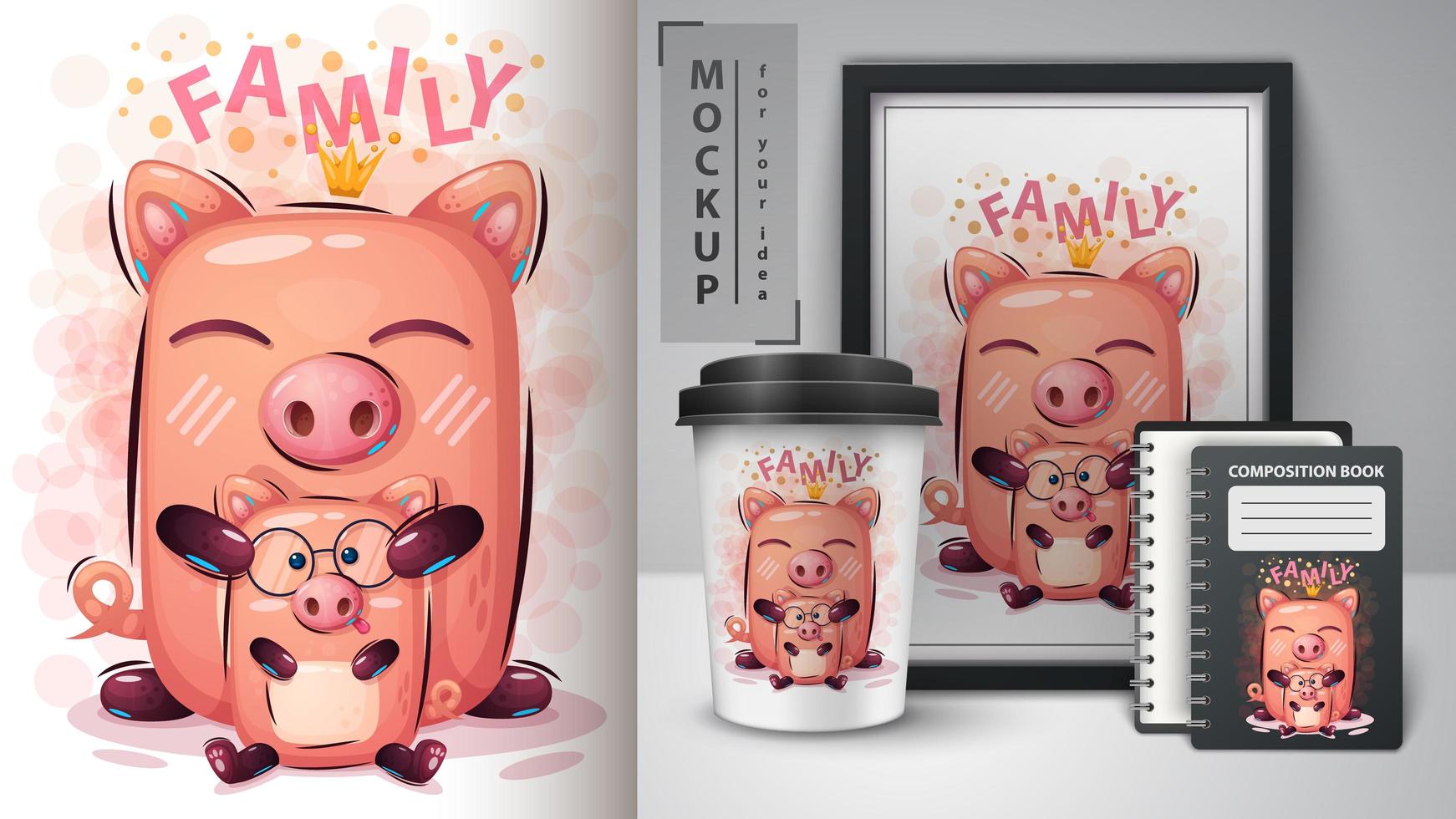 Cute Cartoon Pig Family Design vector