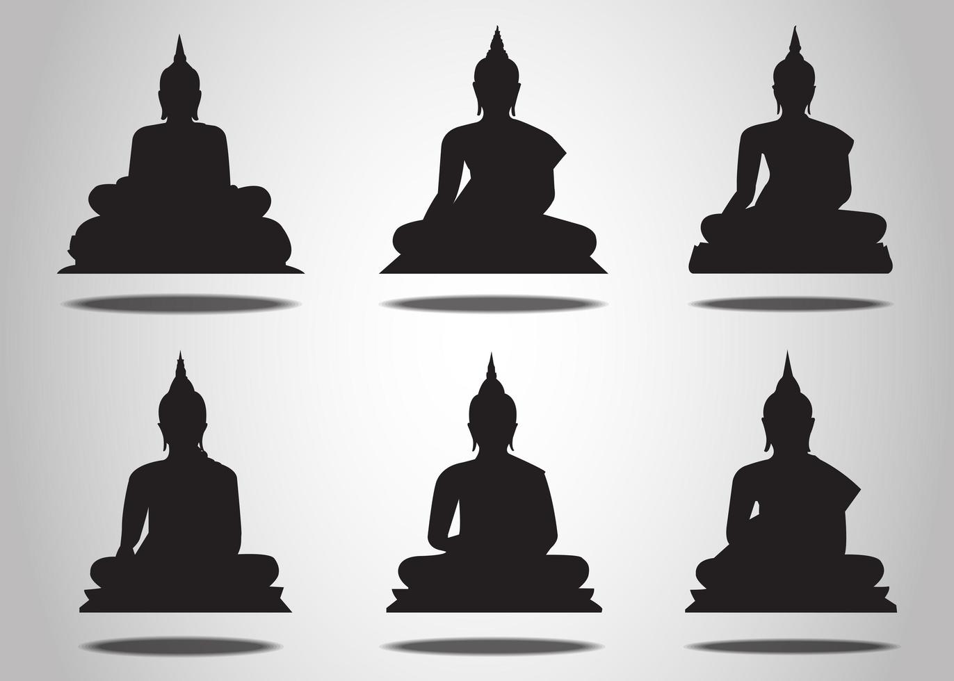 Conjunto de siluetas de Buda sobre un fondo blanco. vector