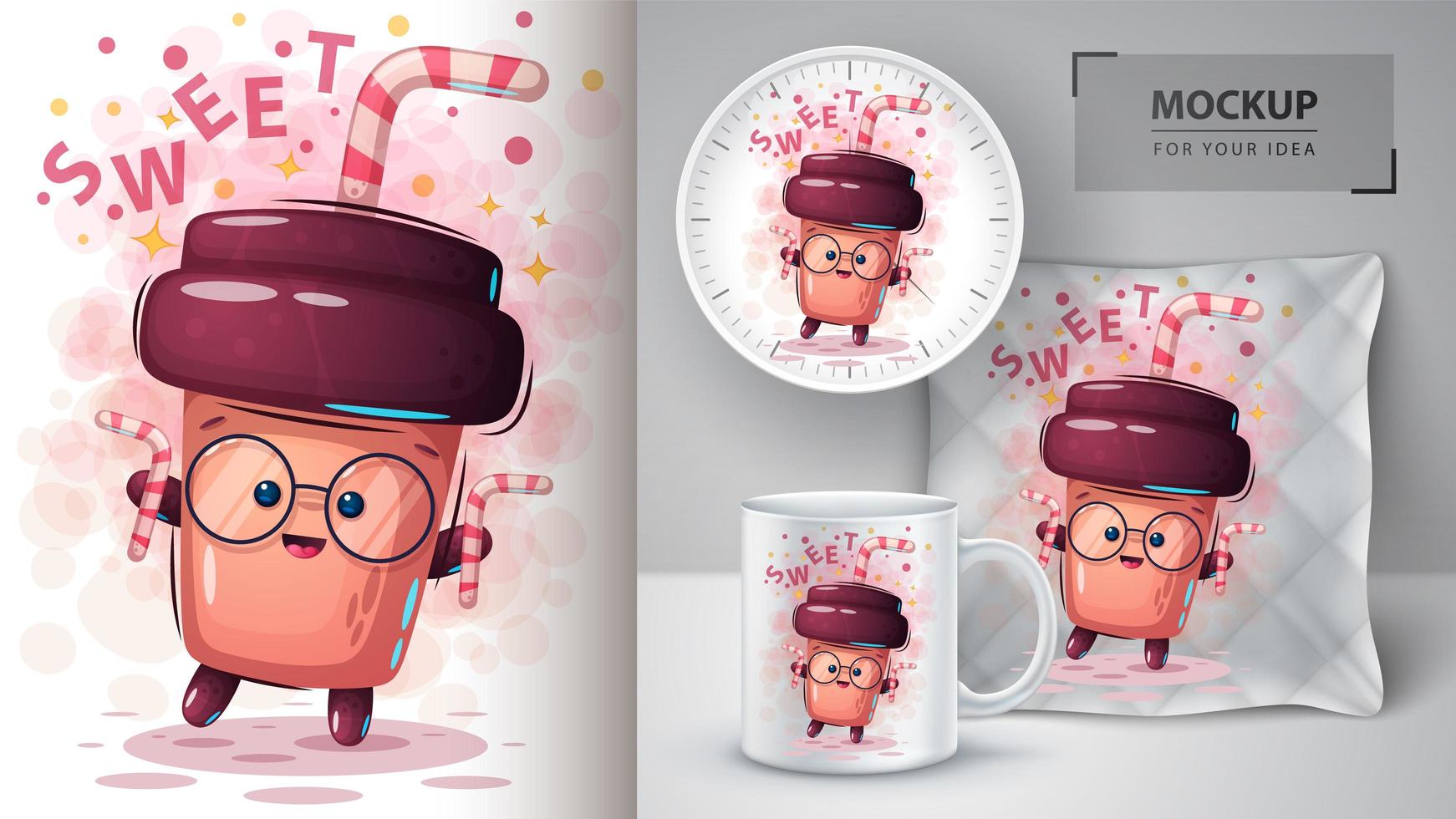 Sweet Cartoon Coffee Cup with Straw vector