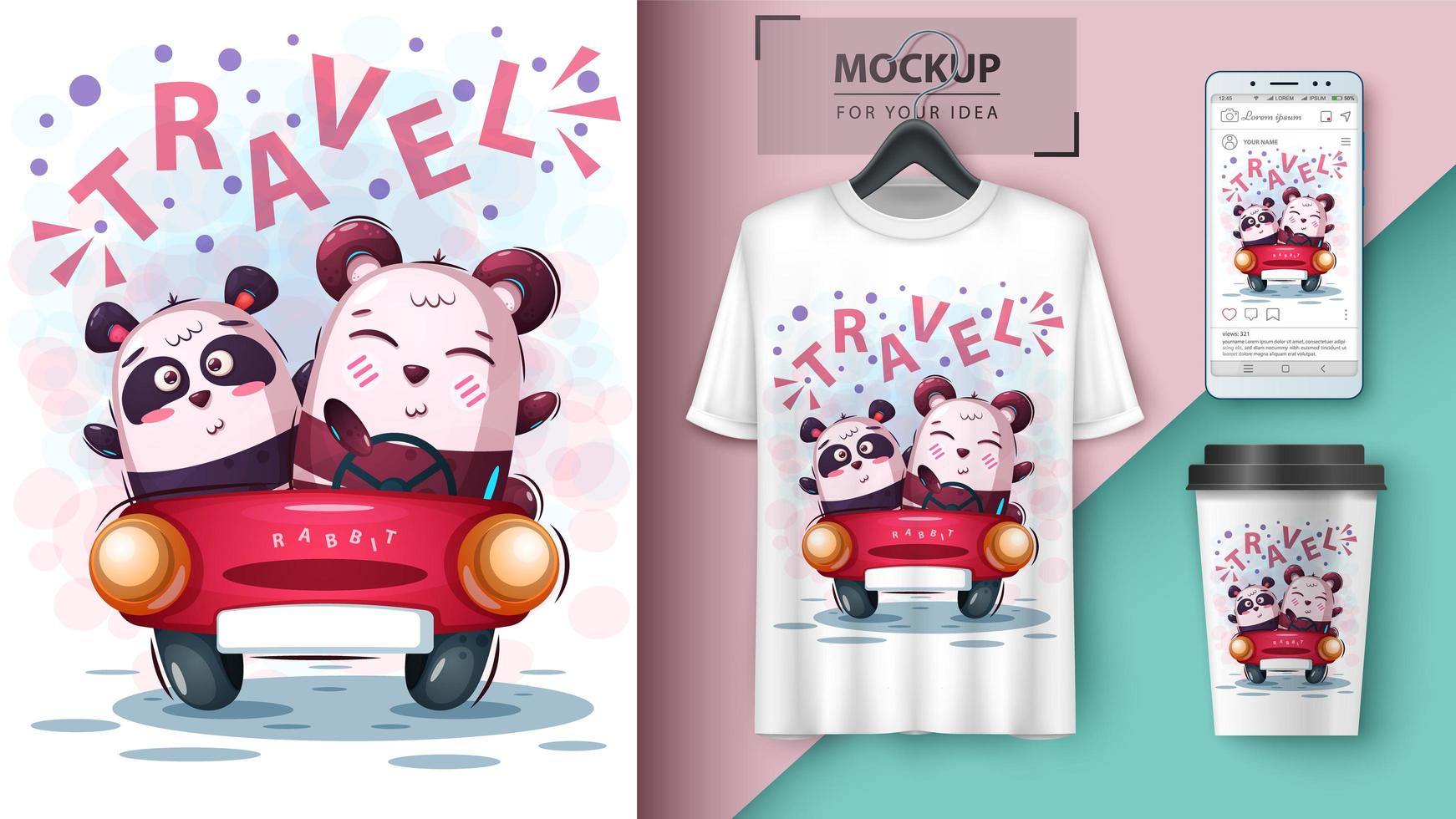 Cute Bears in Car Travel Design vector