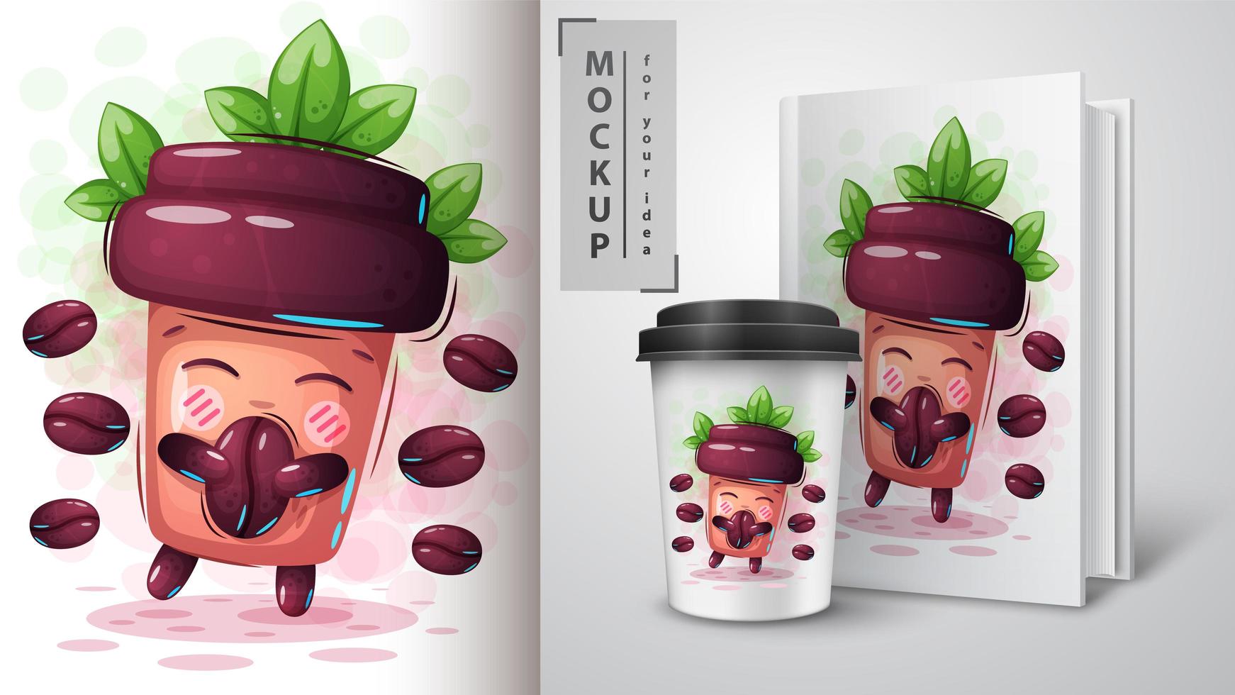 Cartoon Coffee Cup with Coffee Beans vector