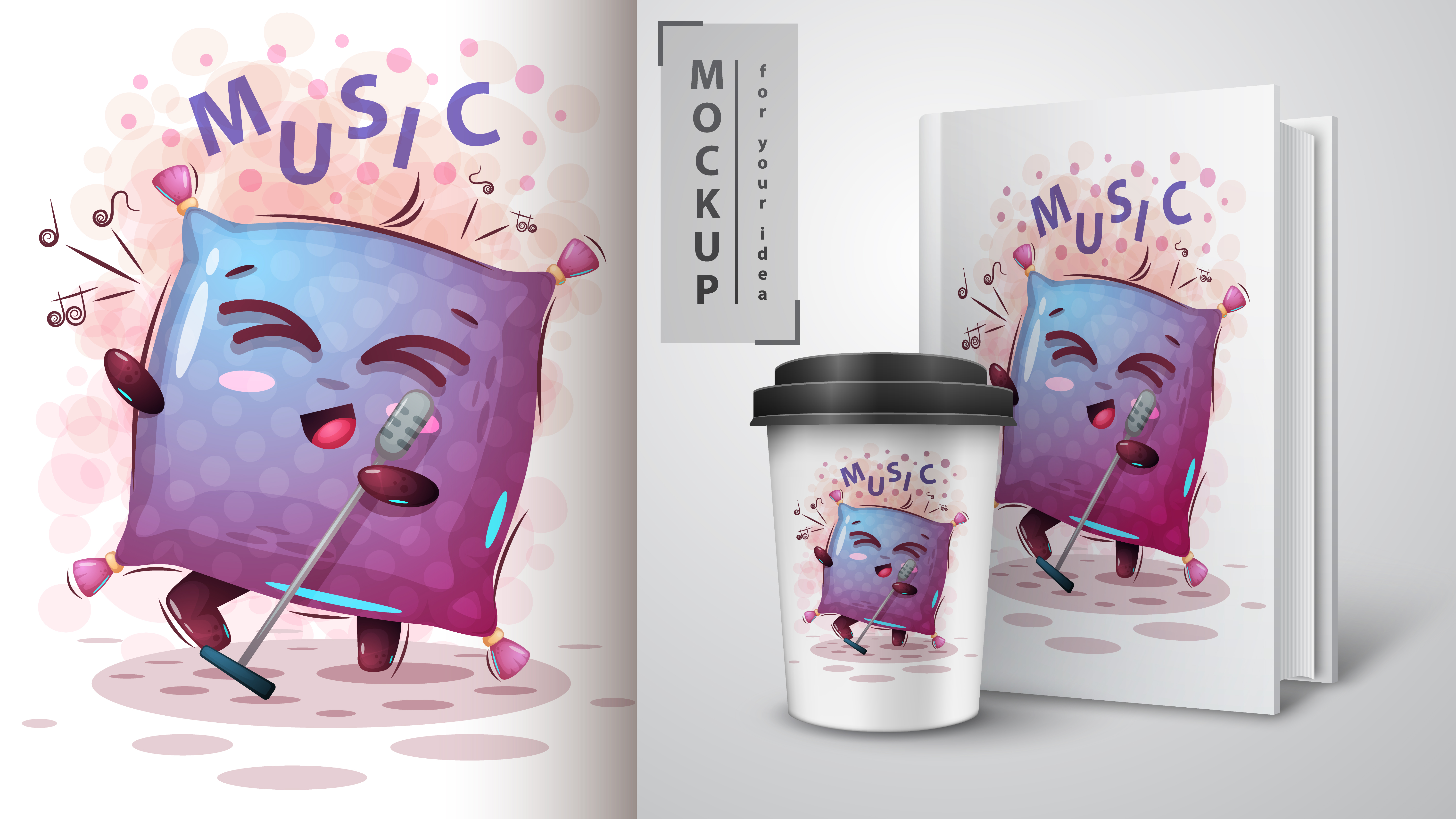 Download Cartoon Music Pillow Design - Download Free Vectors, Clipart Graphics & Vector Art