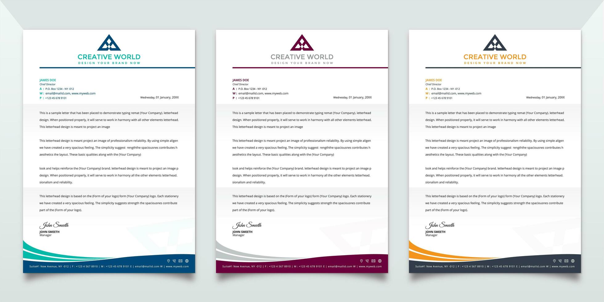 Letterhead Template Set with Wave Design vector