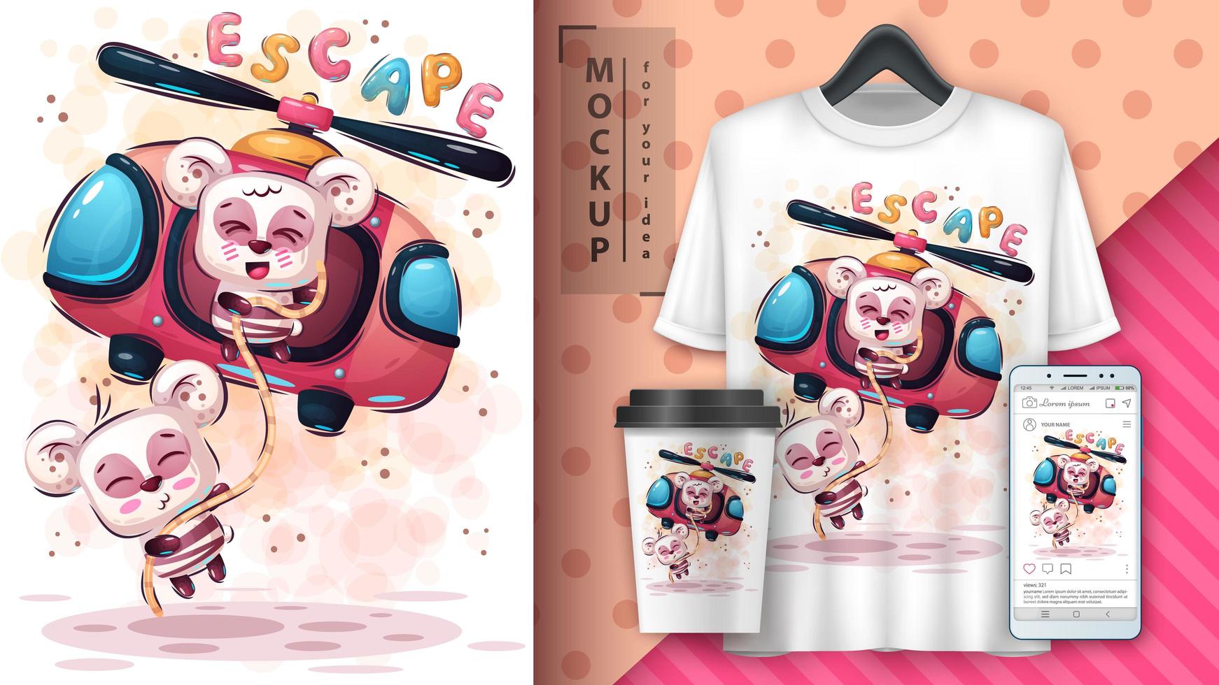 Great Escape Cartoon Panda Poster  vector