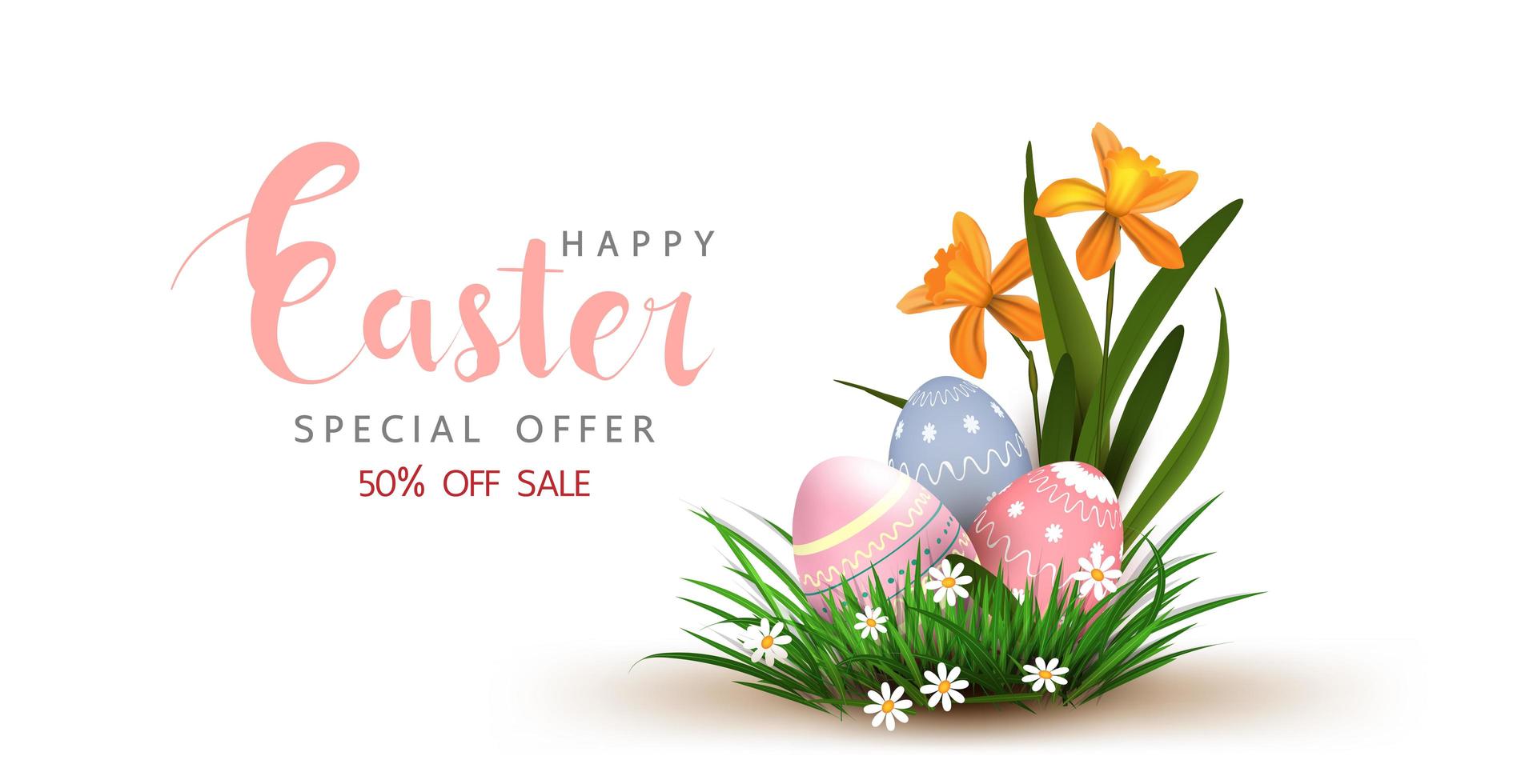 Easter Sale Poster with Eggs in Grass vector