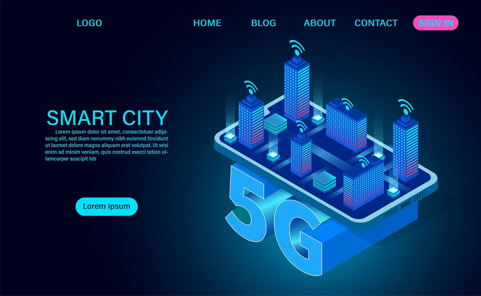 concepto de ciudad inteligente en símbolo 5g vector