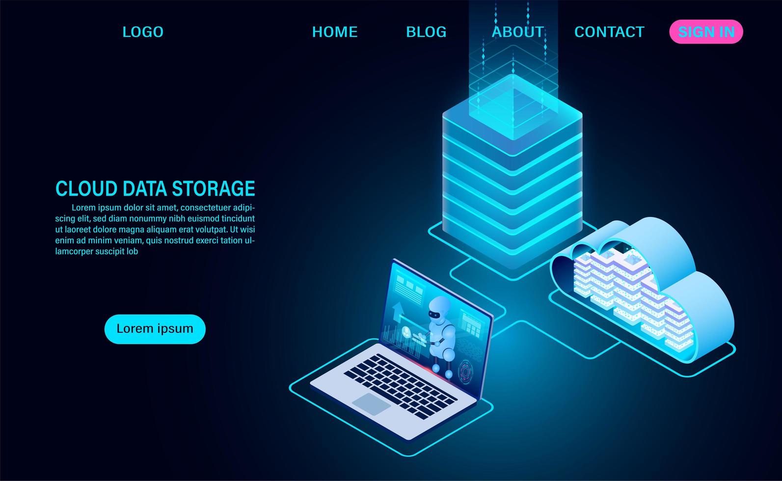 almacenamiento de datos en la nube y sala de servidores vector