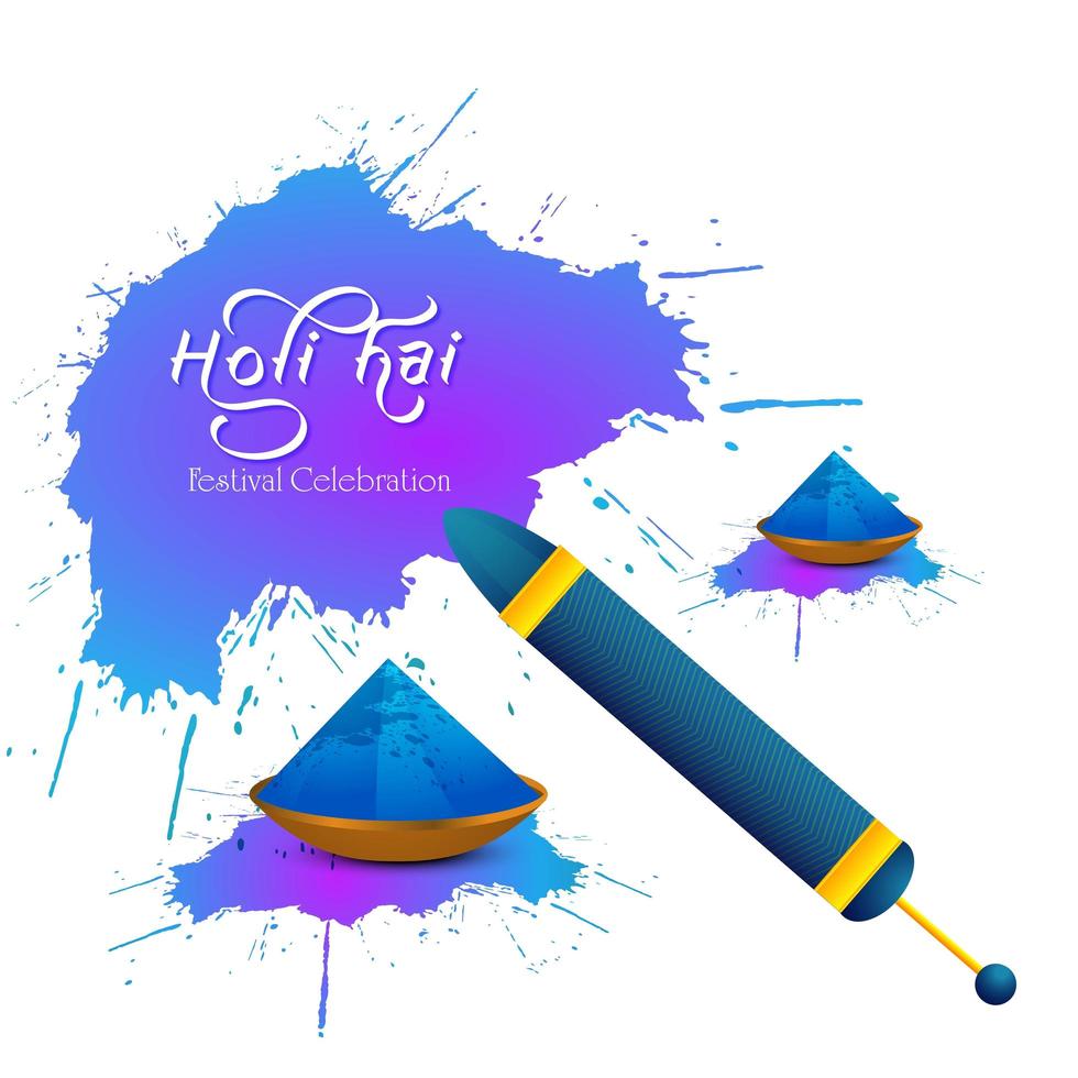 Holi card with purple and blue splash vector