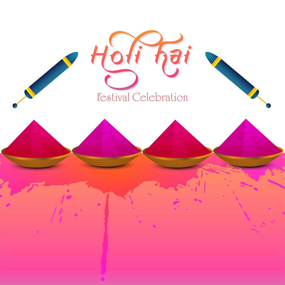 festival indio de happy holi tarjeta rosa y roja vector