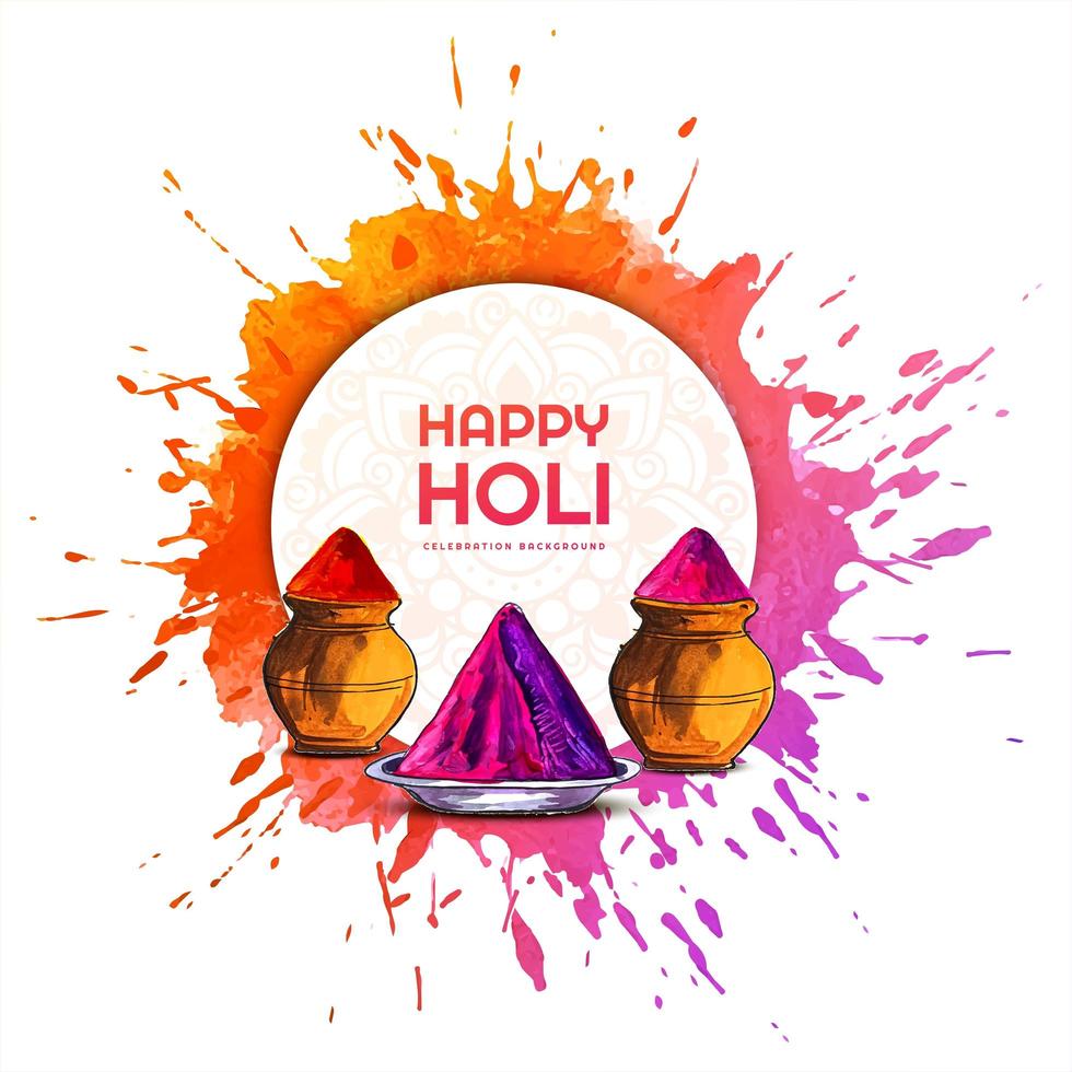 Holi Card with Circle Frame in Front of Paint Splash vector