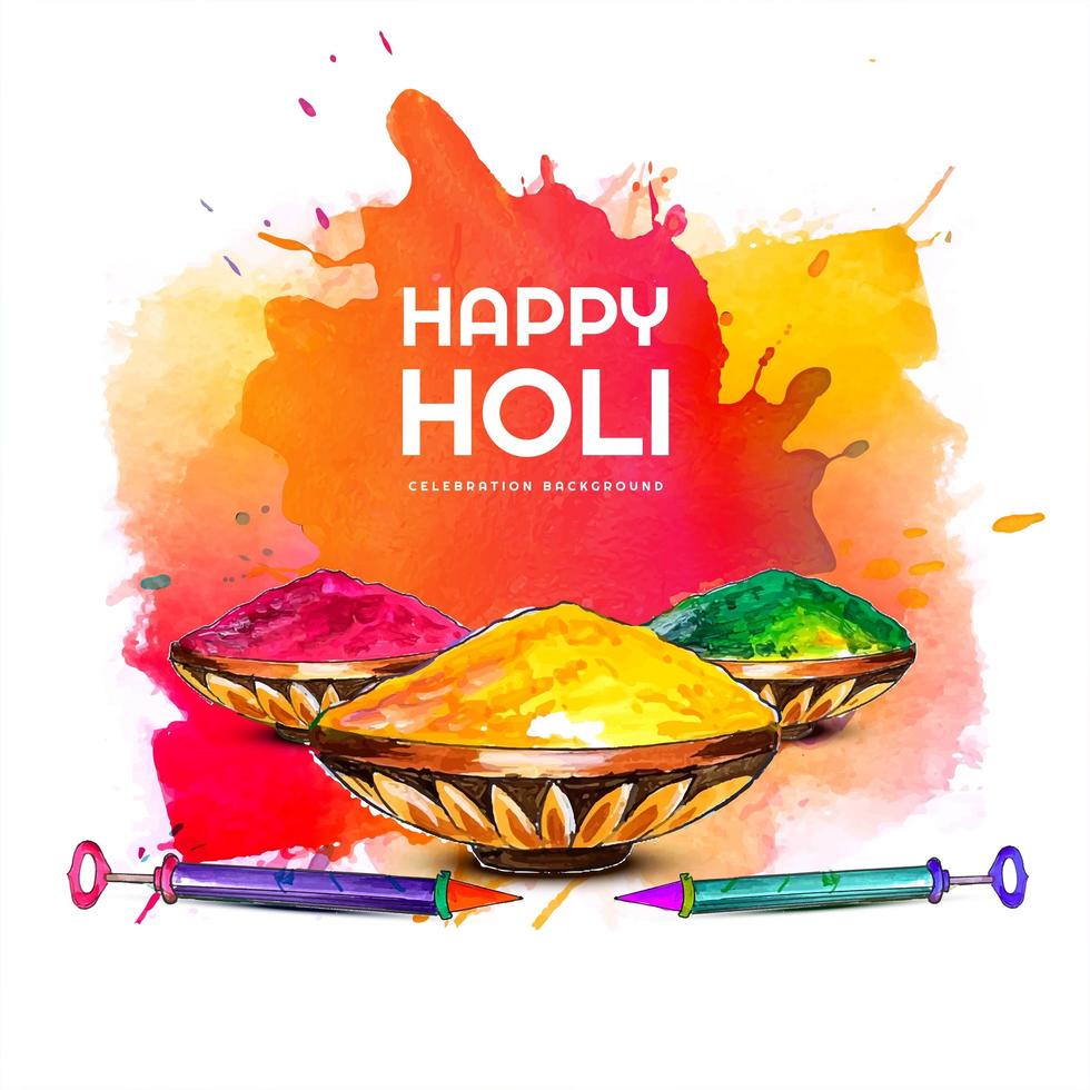 Holi Card with Festival Elements and Colorful Splashes 701649 Vector