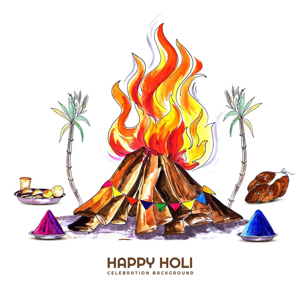 Holika Dahan celebration card with Holi elements vector
