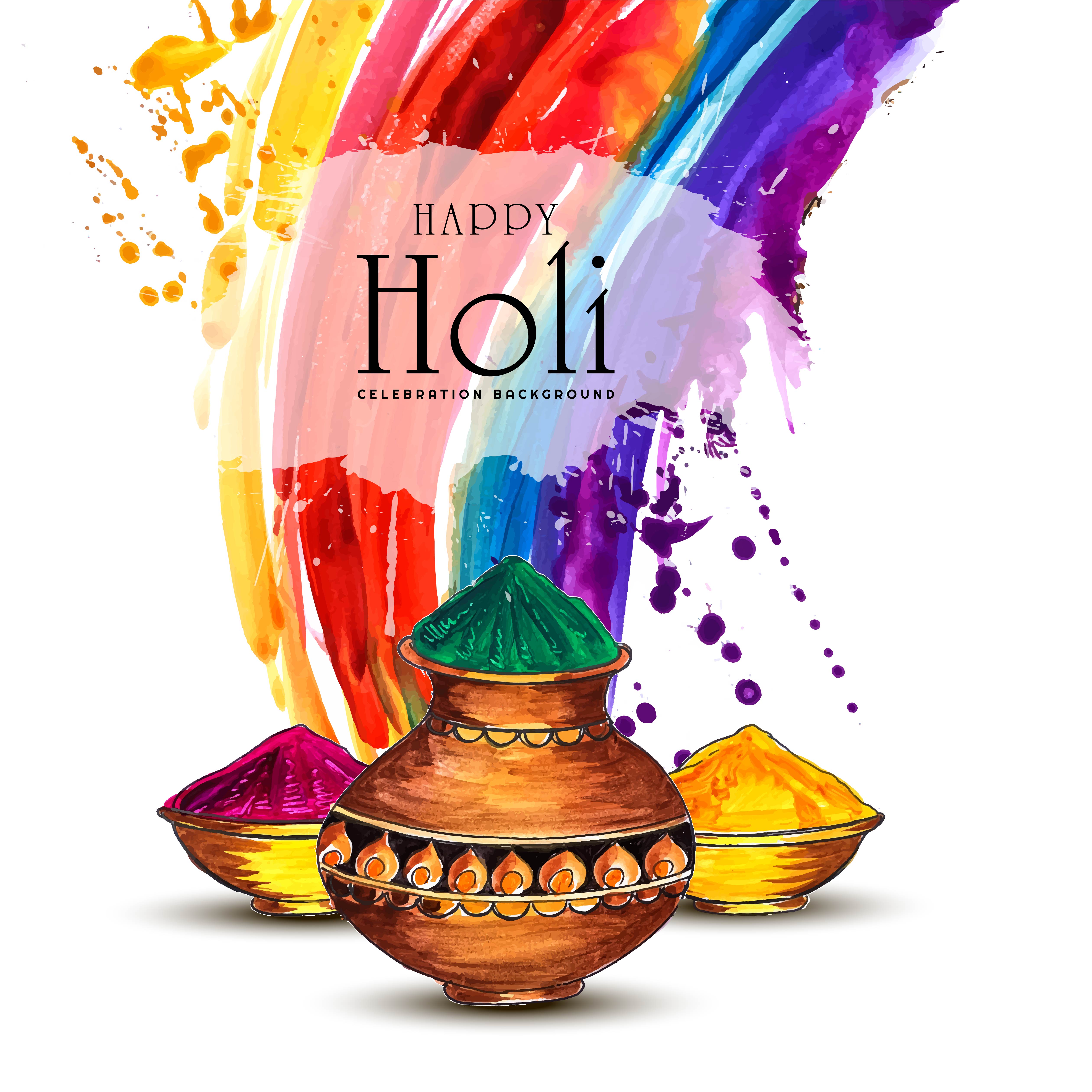 Happy Holi Card With Gulal And Rainbow Splash 701652 Vector Art At Vecteezy