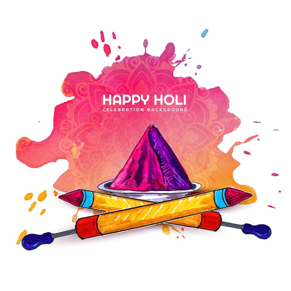 Holi Card with Patterend Splash and Pichkari vector