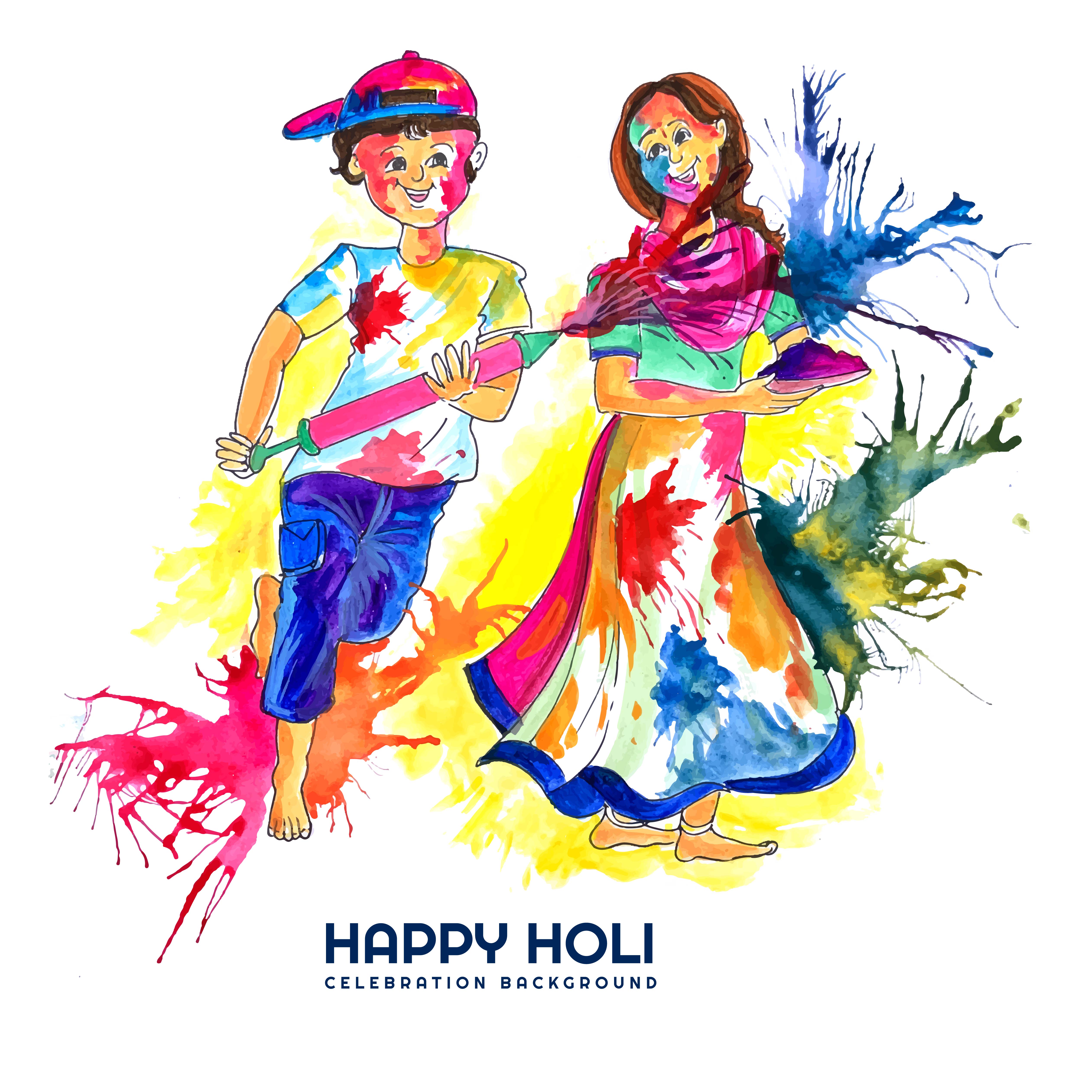 People Celebrating Holi With Paint Splashesh 701672 Vector Art At Vecteezy