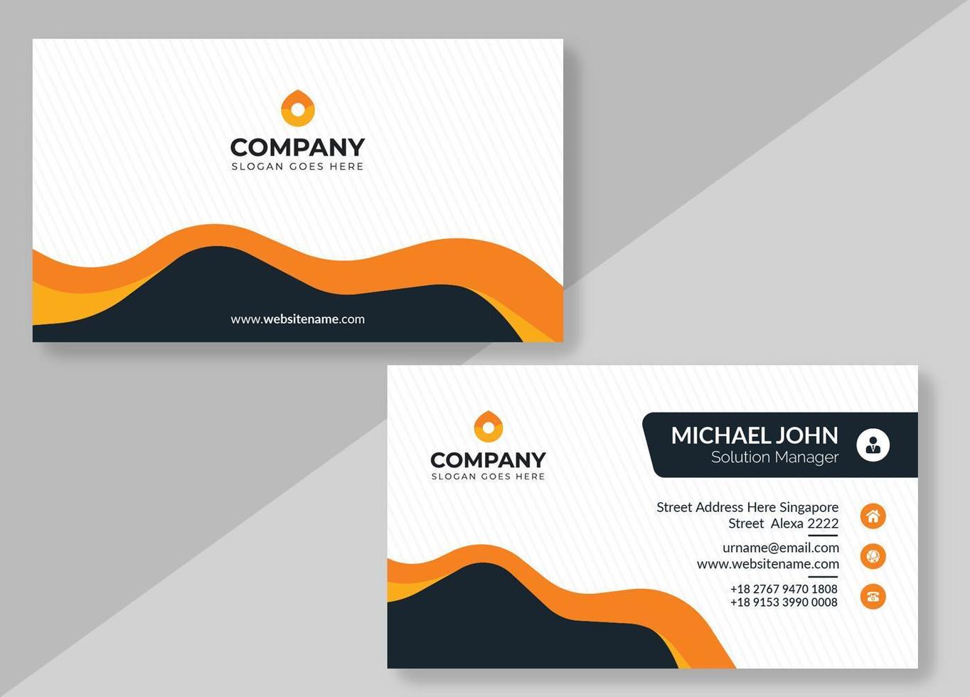 Striped Business Card with Orange and Black Shapes vector