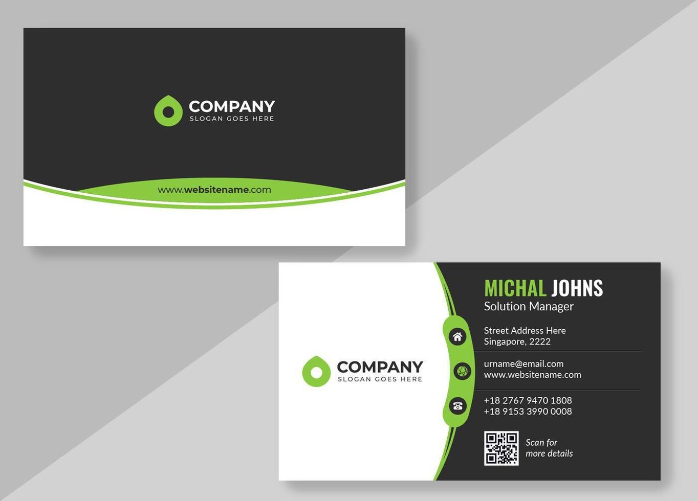 Black, White and Green Business Card with Curved Borders vector