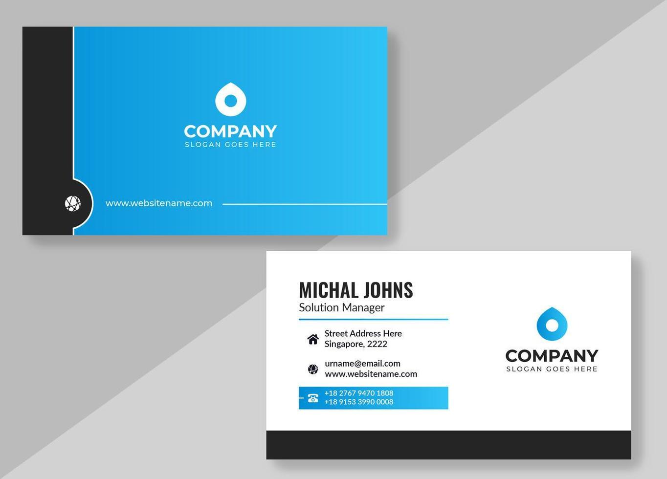 Blue and White Business Card with Black Borders vector