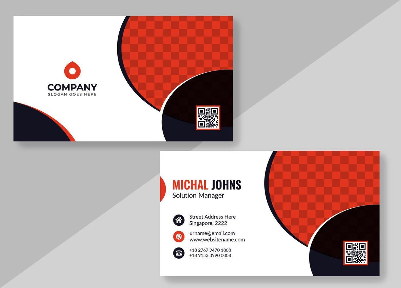 White Business Card with Red and Black Circle Shapes vector