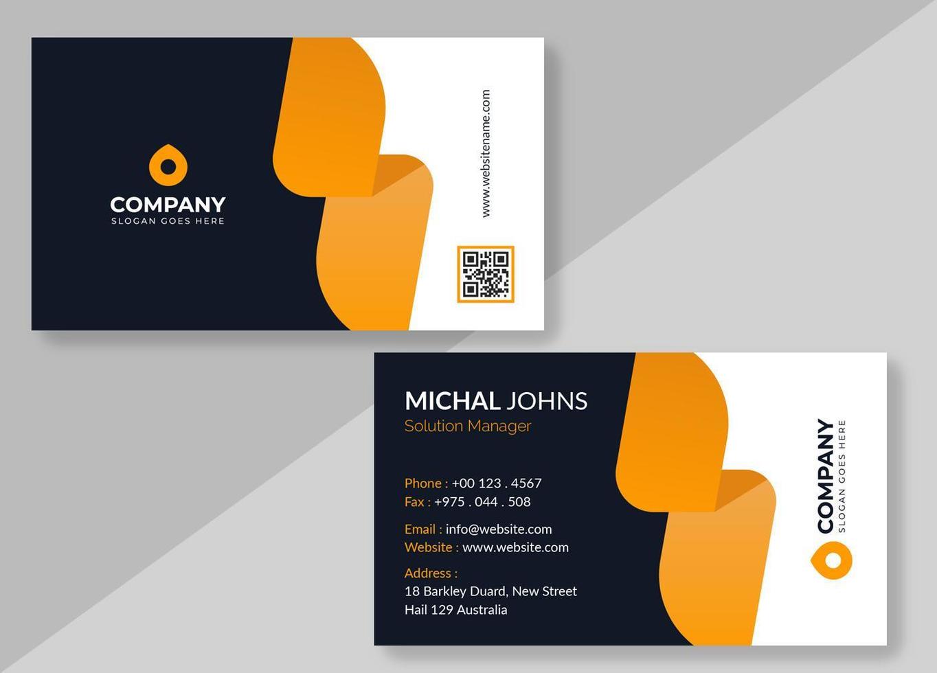 Black and White Business Card with Oblong Orange Shapes vector