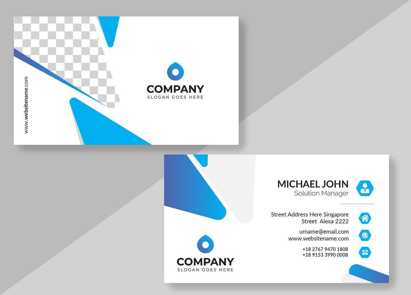 White and Blue Rounded Triangle Business Card vector