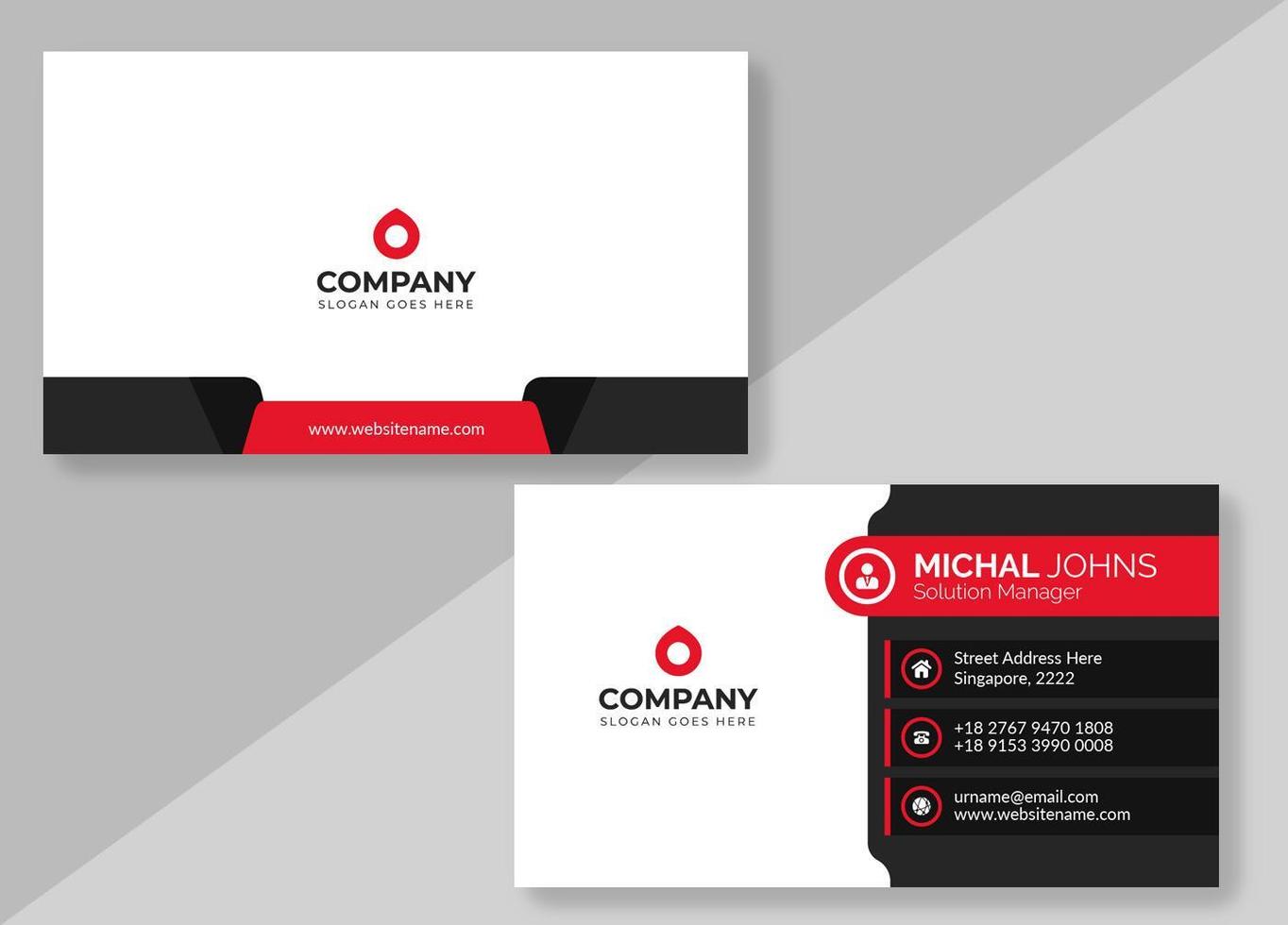 White Business Card with Red and Black Details vector