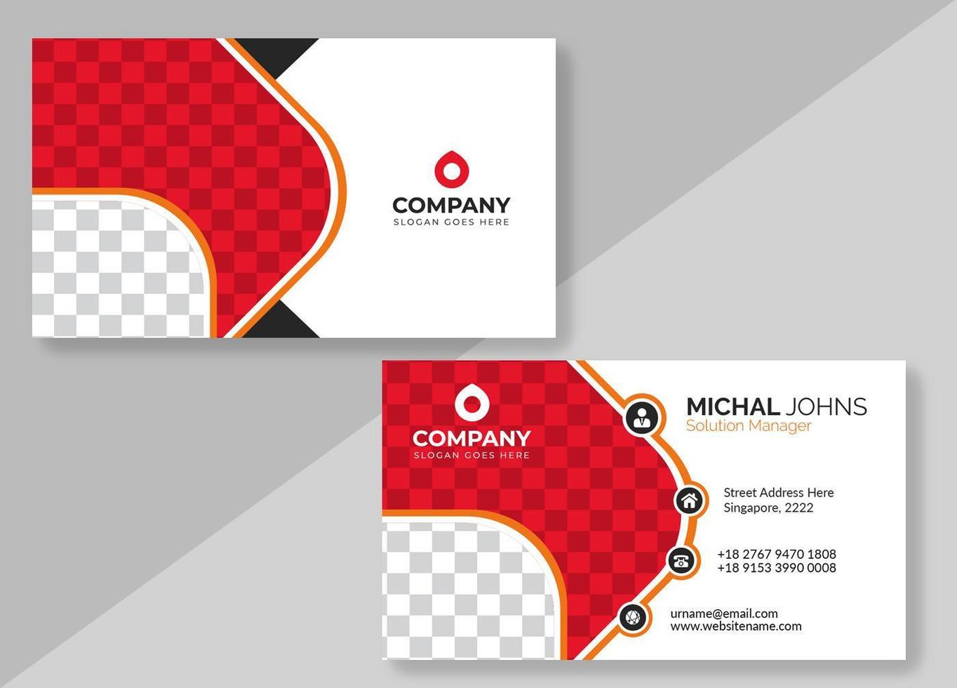 White Business Card with Red and Gray Checkered Pattern vector